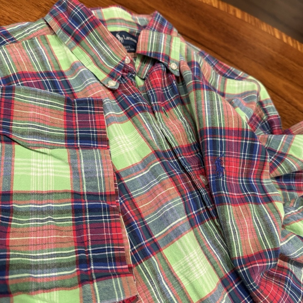 Ralph Lauren Blake Men's XL Green/Red Plaid Preppy Short Sleeve Button Down Pony